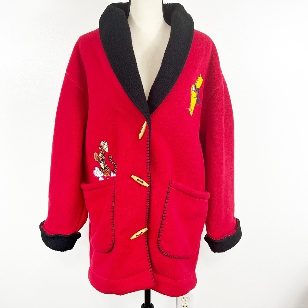 Vintage VTG Disney Pooh Red Fleece Jacket Medium